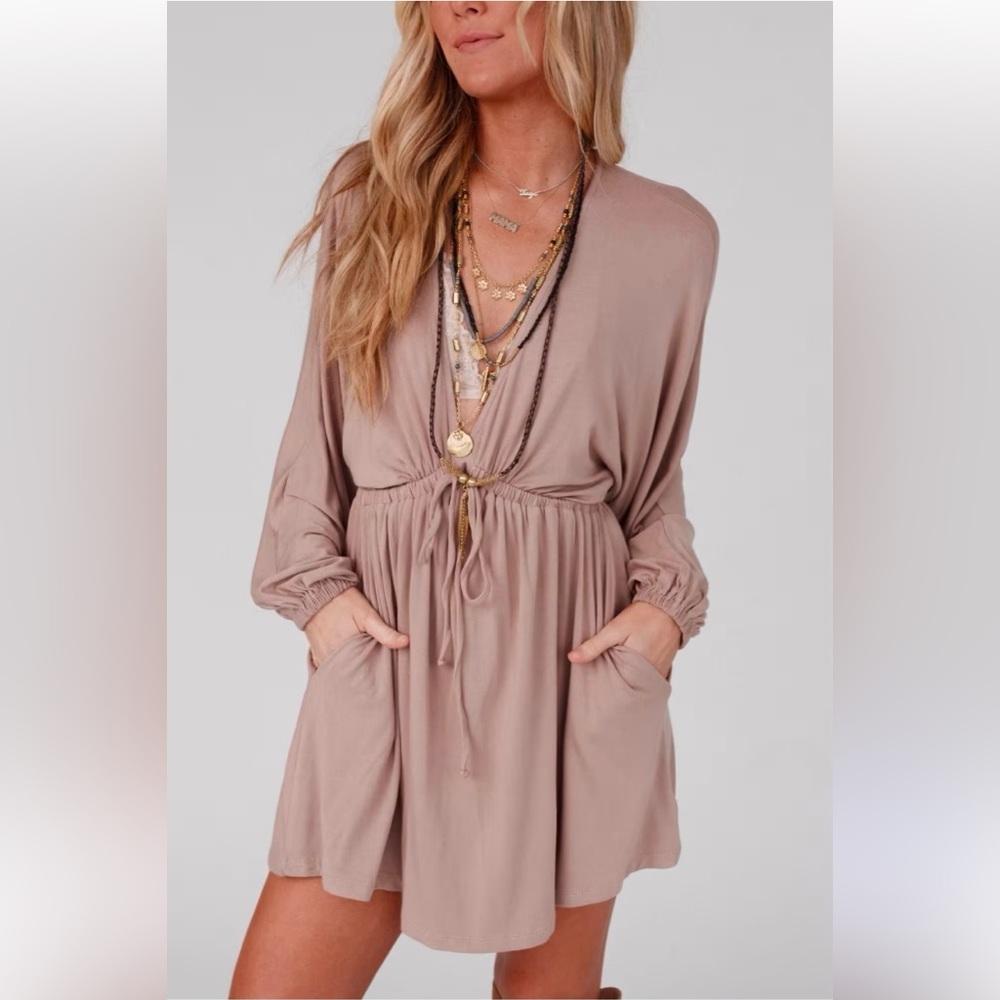Three Bird Nest Dusty Pink Sweet Vacay Long Sleeve Dress with pockets - Sz S
